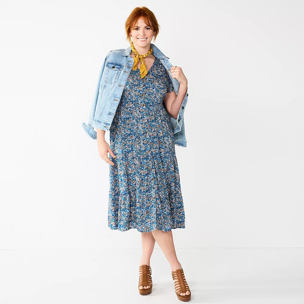 Women's Sonoma Goods For Life® Button Front Tiered Midi Dress 2 Women's Sonoma Goods For Life® Button Front Tiered Midi Dress - Image 2