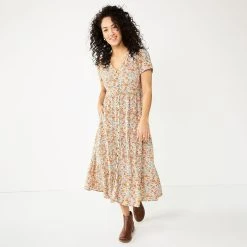 Women's Sonoma Goods For Life® Button Front Tiered Midi Dress 20 Women's Sonoma Goods For Life® Button Front Tiered Midi Dress -True Fit Shop 5579211 Orange Floral