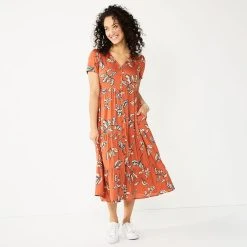 Women's Sonoma Goods For Life® Button Front Tiered Midi Dress 19 Women's Sonoma Goods For Life® Button Front Tiered Midi Dress -True Fit Shop 5579211 Rust Floral