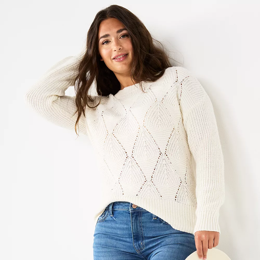 Women's Sonoma Goods For Life® Diamond Stitch Pullover Sweater 1 Women's Sonoma Goods For Life® Diamond Stitch Pullover Sweater