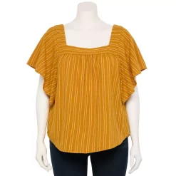 Plus Size Sonoma Goods For Life® Flutter Shoulder Top -True Fit Shop 5581181 Gold Coral Stripe