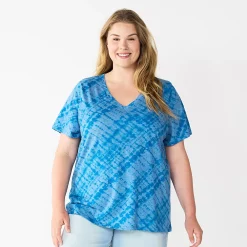 Petite Plus Size Sonoma Goods For Life® Everyday V-Neck Tee -True Fit Shop 5581510 Blue Diagonal Dye