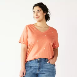 Petite Plus Size Sonoma Goods For Life® Everyday V-Neck Tee -True Fit Shop 5581510 Coral Heart