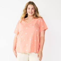 Petite Plus Size Sonoma Goods For Life® Everyday V-Neck Tee -True Fit Shop 5581510 Coral Medium Floral