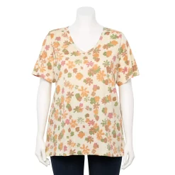 Petite Plus Size Sonoma Goods For Life® Everyday V-Neck Tee -True Fit Shop 5581510 Ivory Camo Floral