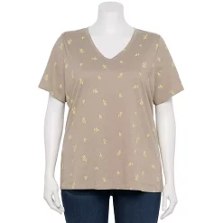 Petite Plus Size Sonoma Goods For Life® Everyday V-Neck Tee -True Fit Shop 5581510 Khaki Cactus