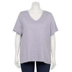 Petite Plus Size Sonoma Goods For Life® Everyday V-Neck Tee -True Fit Shop 5581510 Light Purple Stripe