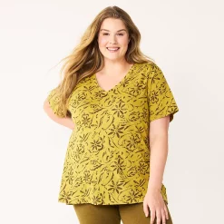 Petite Plus Size Sonoma Goods For Life® Everyday V-Neck Tee -True Fit Shop 5581510 Olive Ornate Floral