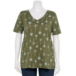 Petite Plus Size Sonoma Goods For Life® Everyday V-Neck Tee -True Fit Shop 5581510 Olive Teal Palm Trees