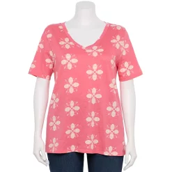 Petite Plus Size Sonoma Goods For Life® Everyday V-Neck Tee -True Fit Shop 5581510 Pink Geo Flower