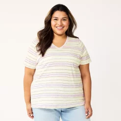 Petite Plus Size Sonoma Goods For Life® Everyday V-Neck Tee -True Fit Shop 5581510 Purple Dot Stripe