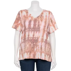 Petite Plus Size Sonoma Goods For Life® Everyday V-Neck Tee -True Fit Shop 5581510 Purple Peach Tie Dye