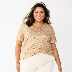 Petite Plus Size Sonoma Goods For Life® Everyday V-Neck Tee -True Fit Shop 5581510 Tan Geo Ikat