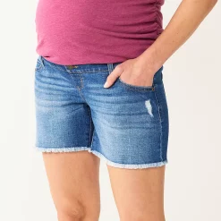 Maternity Sonoma Goods For LifeĀ® Inset Over-The-Belly Frayed Jean Shorts
