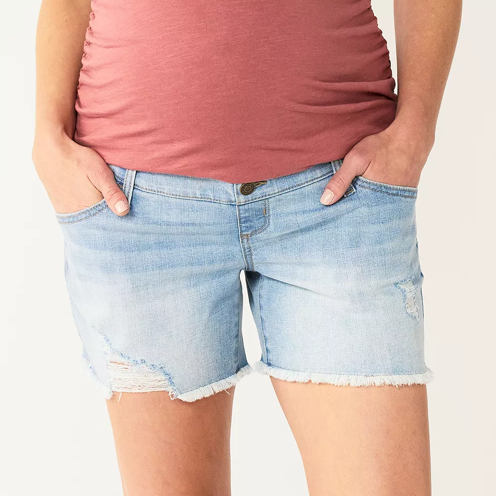 Maternity Sonoma Goods For Life® Inset Over-The-Belly Frayed Jean Shorts 2 Maternity Sonoma Goods For Life® Inset Over-The-Belly Frayed Jean Shorts - Image 2
