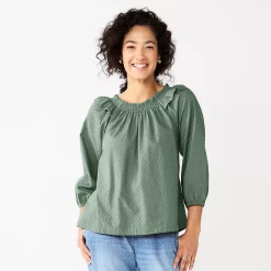 Women's Sonoma Goods For Life® Ruffle Shoulder Peasant Top -True Fit Shop 5584039 Green Gray Blue