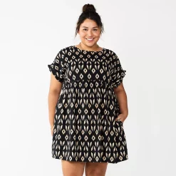 Plus Size Sonoma Goods For Life® Ruffled A-Line Mini Dress 6 Plus Size Sonoma Goods For Life® Ruffled A-Line Mini Dress -True Fit Shop 5584068 Black Ikat