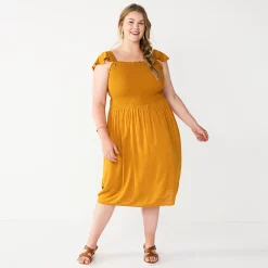 Plus Size Sonoma Goods For Life® Smocked Bodice Midi Dress 5 Plus Size Sonoma Goods For Life® Smocked Bodice Midi Dress -True Fit Shop 5584078 Gold