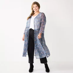 Plus Size Sonoma Goods For LifeĀ® Ruffled Tiered Floral Duster Cardigan