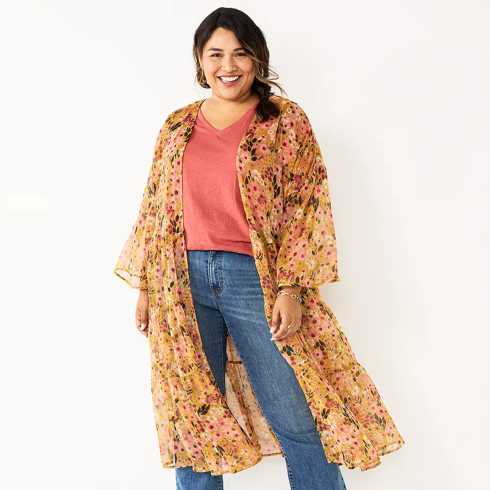Plus Size Sonoma Goods For Life® Ruffled Tiered Floral Duster Cardigan 2 Plus Size Sonoma Goods For Life® Ruffled Tiered Floral Duster Cardigan - Image 2