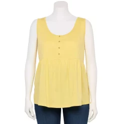Plus Size Sonoma Goods For Life Button Front Utility Tank -True Fit Shop 5584138 Light Yellow