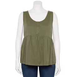 Plus Size Sonoma Goods For Life Button Front Utility Tank -True Fit Shop 5584138 Olive