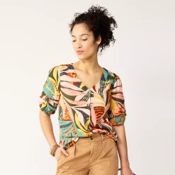 Women's Sonoma Goods For Life® Pleated Elbow-Sleeve Blouse -True Fit Shop 5584778 Multicolor Tropical