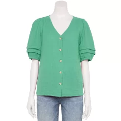 Women's Sonoma Goods For Life® Pleated Elbow-Sleeve Blouse -True Fit Shop 5584778 Teal