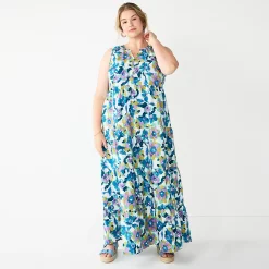 Plus Size Sonoma Goods For Life® Tiered Maxi Dress 8 Plus Size Sonoma Goods For Life® Tiered Maxi Dress -True Fit Shop 5584786 Blue Floral