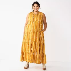 Plus Size Sonoma Goods For Life® Tiered Maxi Dress 7 Plus Size Sonoma Goods For Life® Tiered Maxi Dress -True Fit Shop 5584786 Gold Ikat Stripe
