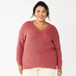 Plus Size Sonoma Goods For Life® Long Sleeve V-Neck Sweater -True Fit Shop 5585496 Mauve