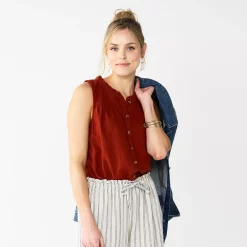 Women's Sonoma Goods For Life® Button-Front Ruffle Tank -True Fit Shop 5586080 Rust