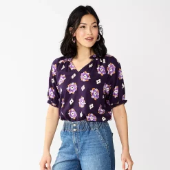 Women's Sonoma Goods For Life® Puff Sleeve Top -True Fit Shop 5588976 Purple Diamond Floral