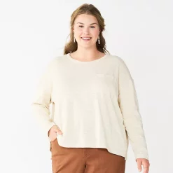 Plus Size Sonoma Goods For Life® Long Sleeve Pocket Tee -True Fit Shop 5590050 Cream