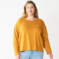 Plus Size Sonoma Goods For Life® Long Sleeve Pocket Tee -True Fit Shop 5590050 Gold