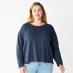 Plus Size Sonoma Goods For Life® Long Sleeve Pocket Tee -True Fit Shop 5590050 Navy