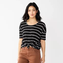 Women's Sonoma Goods For Life® Relaxed Scoopneck Tee -True Fit Shop 5596588 Black Cream Stripe
