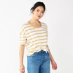 Women's Sonoma Goods For Life® Relaxed Scoopneck Tee -True Fit Shop 5596588 Cream Brown Stripe