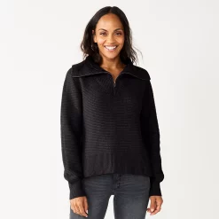 Women's Sonoma Goods For Life® Cozy Quarter-Zip Sweater -True Fit Shop 5597622 Black