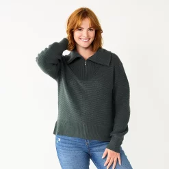 Women's Sonoma Goods For Life® Cozy Quarter-Zip Sweater -True Fit Shop 5597622 Dusty Green