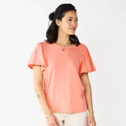 Women's Sonoma Goods For Life® Seamed Flutter Sleeve Top -True Fit Shop 5611922 Coral