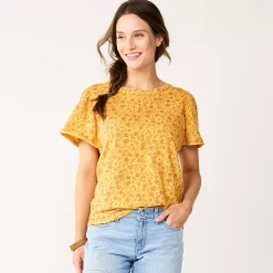 Women's Sonoma Goods For Life® Seamed Flutter Sleeve Top -True Fit Shop 5611922 Gold Red Floral