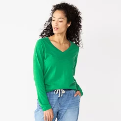 Women's Sonoma Goods For Life® Everyday V-Neck Long Sleeve Tee -True Fit Shop 5625801 Aloe Green
