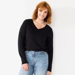 Women's Sonoma Goods For Life® Everyday V-Neck Long Sleeve Tee -True Fit Shop 5625801 Black