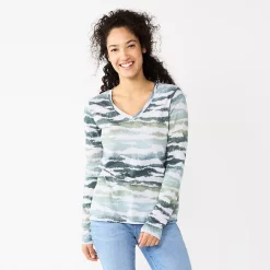 Women's Sonoma Goods For Life® Everyday V-Neck Long Sleeve Tee -True Fit Shop 5625801 Blue Animal Print