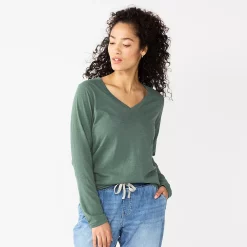 Women's Sonoma Goods For Life® Everyday V-Neck Long Sleeve Tee -True Fit Shop 5625801 Dark Blue Gray