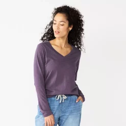 Women's Sonoma Goods For Life® Everyday V-Neck Long Sleeve Tee -True Fit Shop 5625801 Dark Purple
