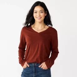 Women's Sonoma Goods For Life® Everyday V-Neck Long Sleeve Tee -True Fit Shop 5625801 Deep Wine