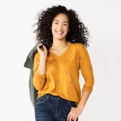 Women's Sonoma Goods For Life® Everyday V-Neck Long Sleeve Tee -True Fit Shop 5625801 Gold Floral