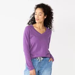 Women's Sonoma Goods For Life® Everyday V-Neck Long Sleeve Tee -True Fit Shop 5625801 Purple